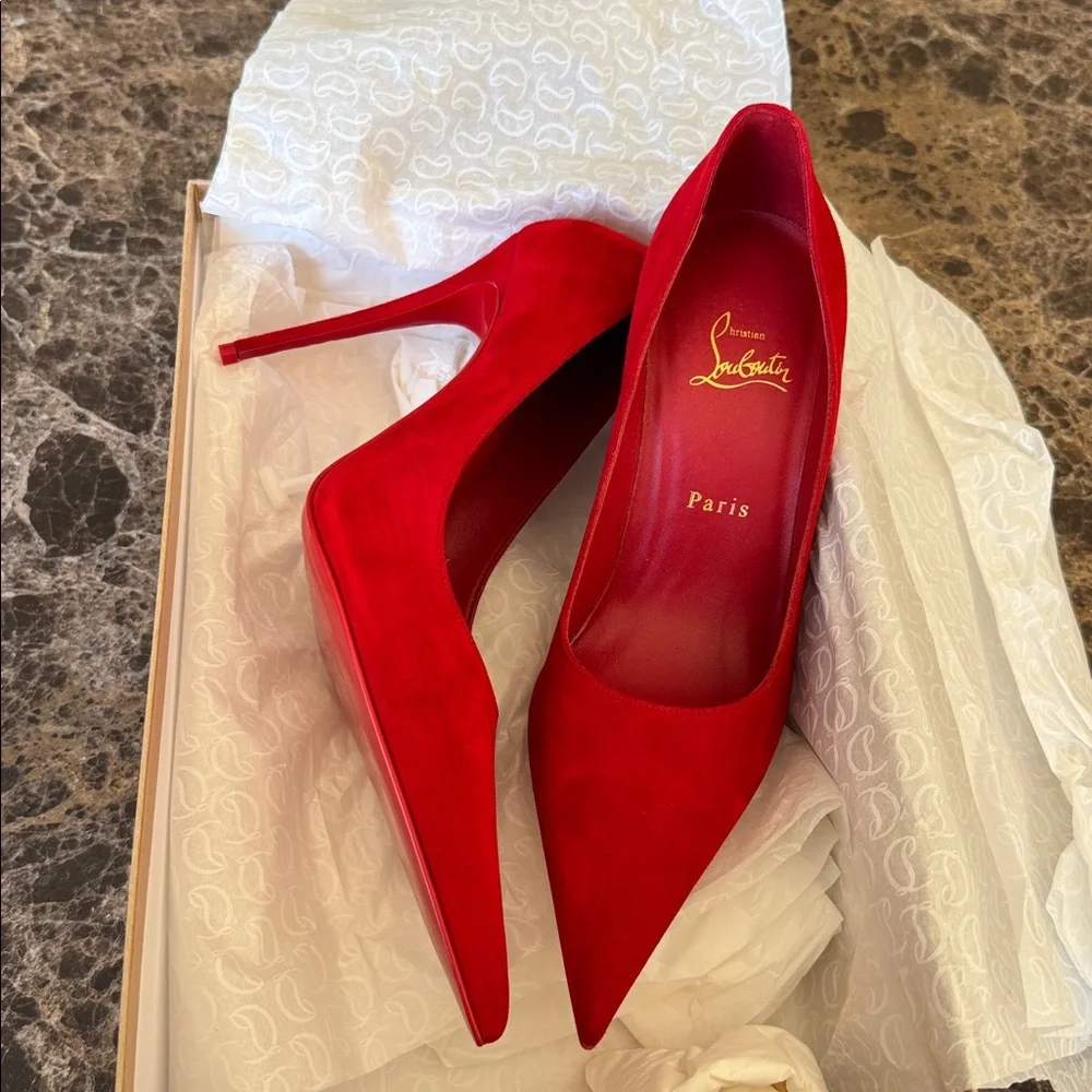 Christian Louboutin Kate max 100mm red loubi suede stiletto sz 39 - Picture 10 of 12